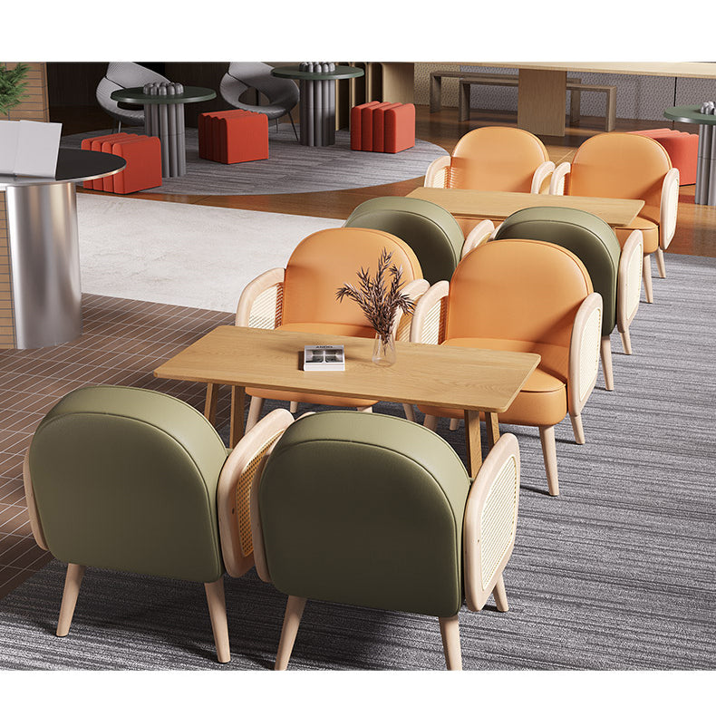 Stylish Scratch-Resistant Rubber Wood Chair in Off White, Orange, and Green Fabric fsmy-452