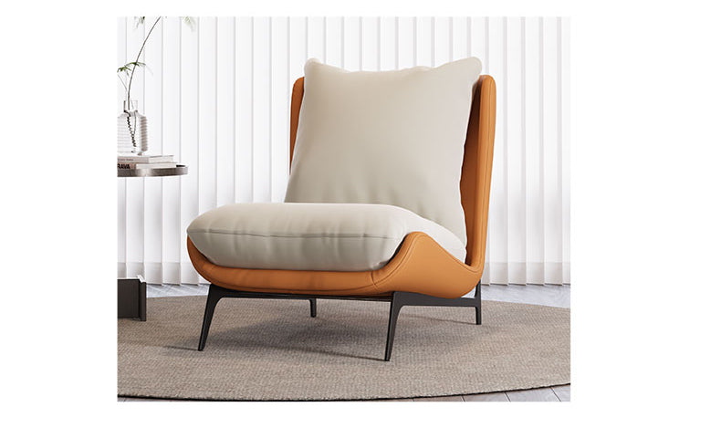 Stylish Brown and White Chair with Orange Accents - Stainless Steel Frame, PU Leather, and Silicon Filling fsmy-453