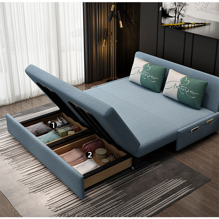 Elegant Blue and Light Gray Cotton-Linen Sofa with Wooden Frame - Modern Living Room Essential fsx-1001