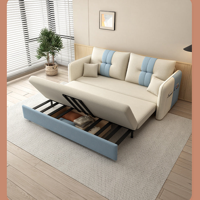 Stylish Cotton-Linen Sofa in Vibrant Orange Beige with Light Blue, Dark Green, Gray, Yellow, and Brown Accents fsx-1007