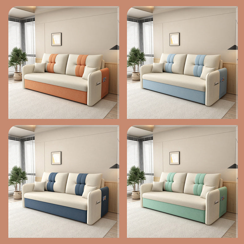 Stylish Cotton-Linen Sofa in Vibrant Orange Beige with Light Blue, Dark Green, Gray, Yellow, and Brown Accents fsx-1007