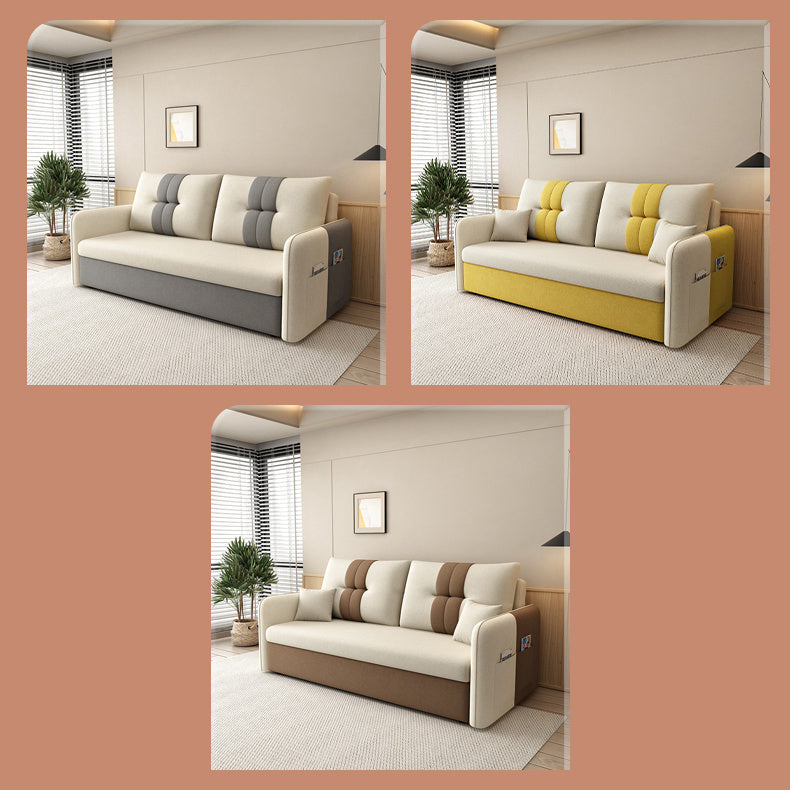 Stylish Cotton-Linen Sofa in Vibrant Orange Beige with Light Blue, Dark Green, Gray, Yellow, and Brown Accents fsx-1007