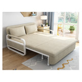 Stylish Solid Wood Sofa - Khaki, White & Light Blue Cotton-Linen Blend fsx-997