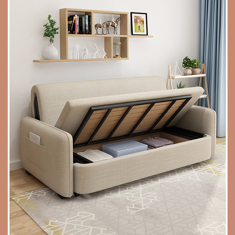 Elegant Solid Wood Sofa in Khaki, Violet Green, and Light Blue with Cotton-Linen Upholstery fsx-999