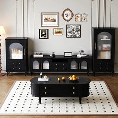 Elegant Black Tempered Glass TV Cabinet - Modern Living Room Furniture with Storage Solutions fvp-4588