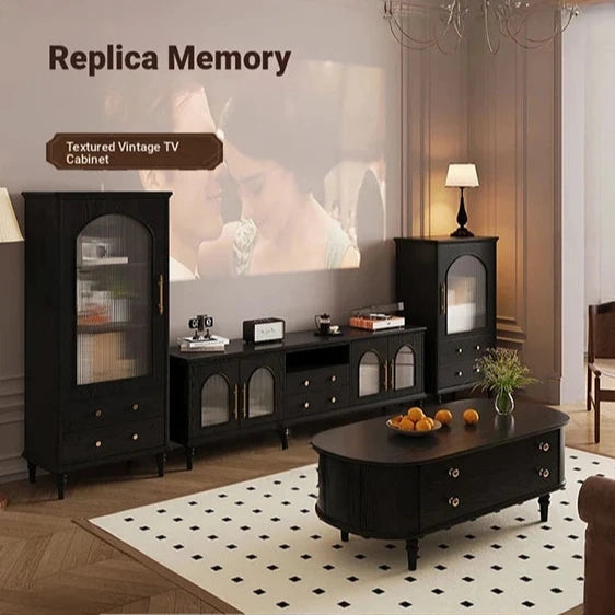 Elegant Black Tempered Glass TV Cabinet - Modern Living Room Furniture with Storage Solutions fvp-4588