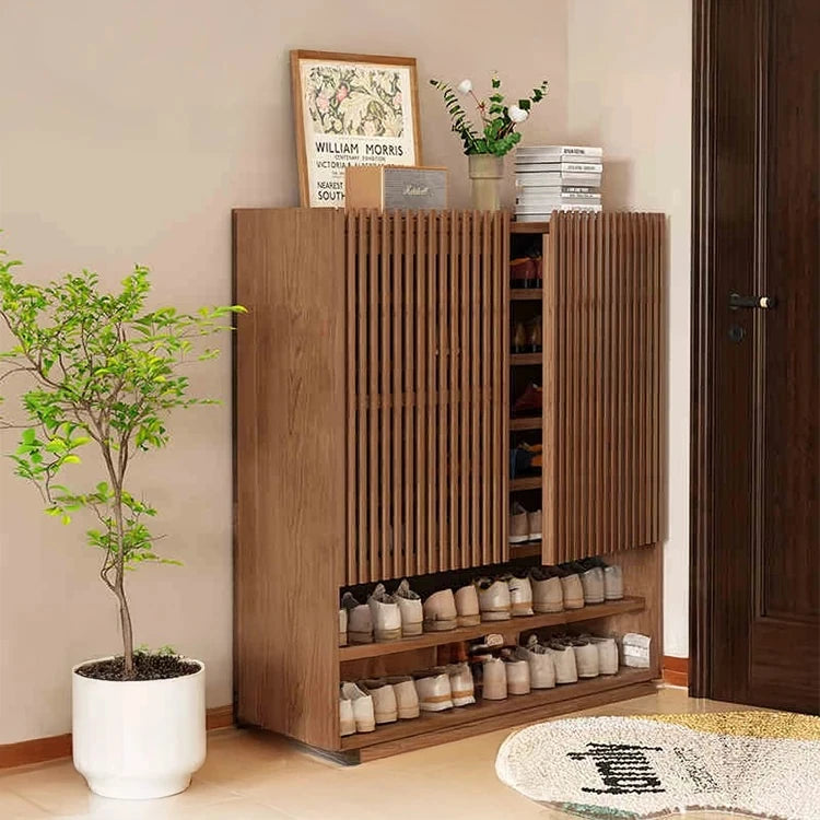Elegant Solid Wood Shoe Cabinet with Vertical Door - Stylish Storage with Ventilation for Freshness fvp-4593