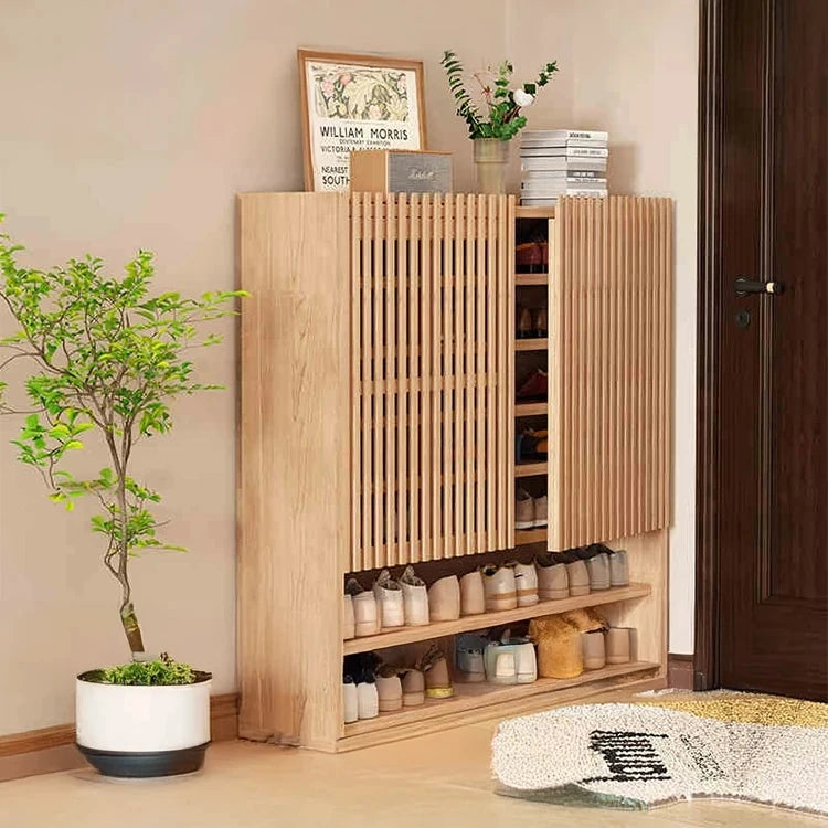 Elegant Solid Wood Shoe Cabinet with Vertical Door - Stylish Storage with Ventilation for Freshness fvp-4593
