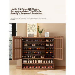 Elegant Solid Wood Shoe Cabinet with Vertical Door - Stylish Storage with Ventilation for Freshness fvp-4593