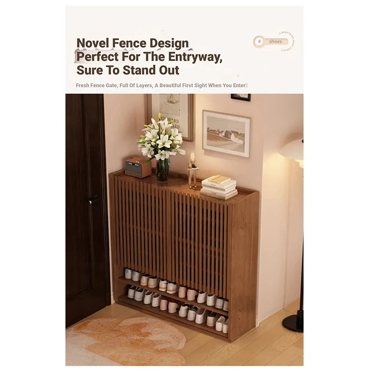 Elegant Solid Wood Shoe Cabinet with Vertical Door - Stylish Storage with Ventilation for Freshness fvp-4593