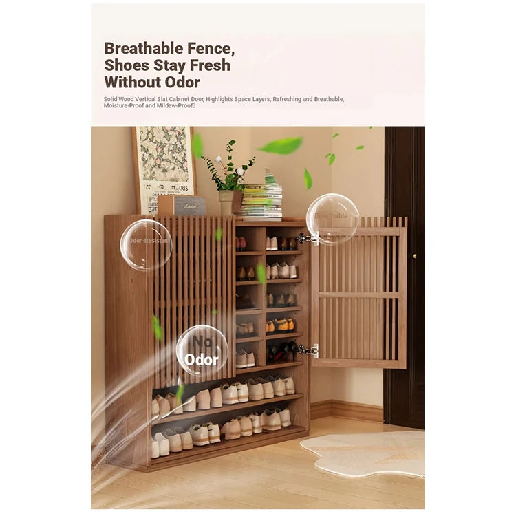 Elegant Solid Wood Shoe Cabinet with Vertical Door - Stylish Storage with Ventilation for Freshness fvp-4593