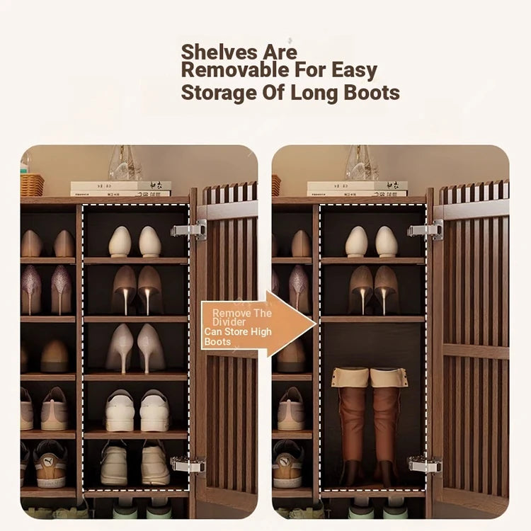Elegant Solid Wood Shoe Cabinet with Vertical Door - Stylish Storage with Ventilation for Freshness fvp-4593