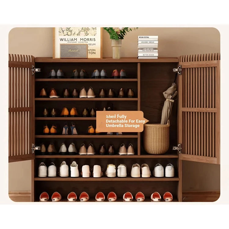 Elegant Solid Wood Shoe Cabinet with Vertical Door - Stylish Storage with Ventilation for Freshness fvp-4593