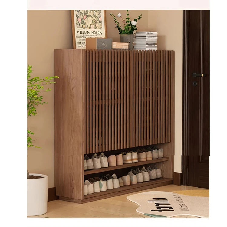 Elegant Solid Wood Shoe Cabinet with Vertical Door - Stylish Storage with Ventilation for Freshness fvp-4593