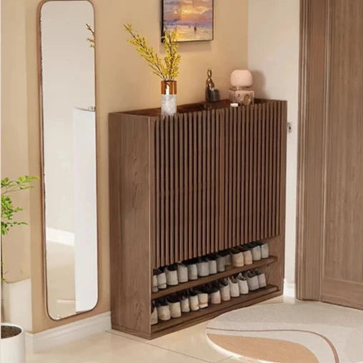 Elegant Solid Wood Shoe Cabinet with Vertical Door - Stylish Storage with Ventilation for Freshness fvp-4593