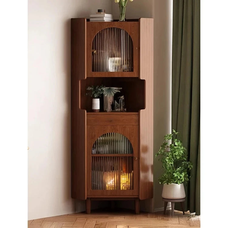 Stylish Oak Glass Cabinet - Elegant Storage Solution for Modern Homes, Durable Solid Wood Frame fvp-4594