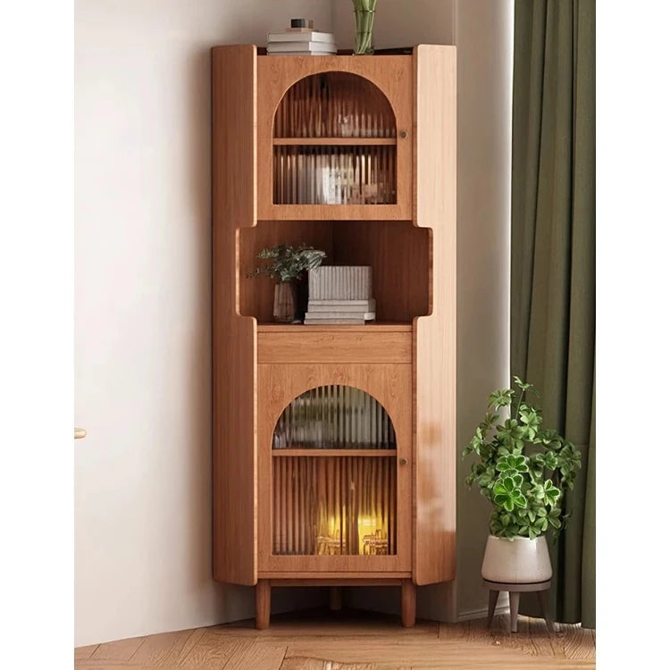 Stylish Oak Glass Cabinet - Elegant Storage Solution for Modern Homes, Durable Solid Wood Frame fvp-4594