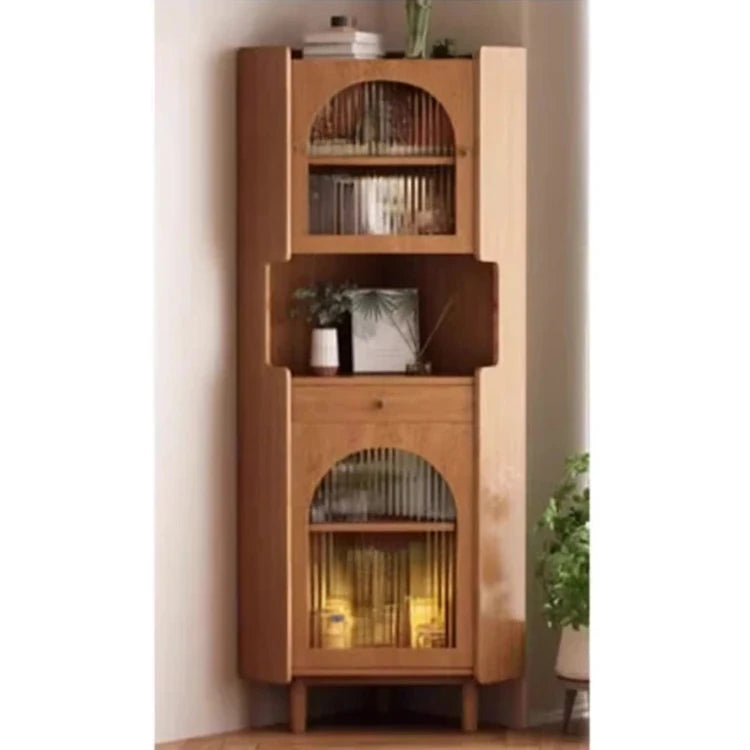 Stylish Oak Glass Cabinet - Elegant Storage Solution for Modern Homes, Durable Solid Wood Frame fvp-4594