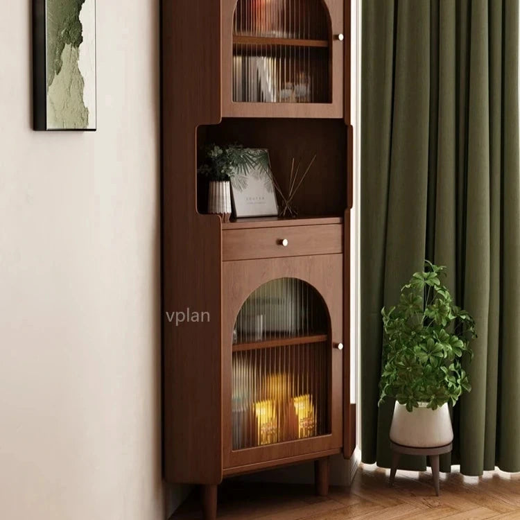 Stylish Oak Glass Cabinet - Elegant Storage Solution for Modern Homes, Durable Solid Wood Frame fvp-4594