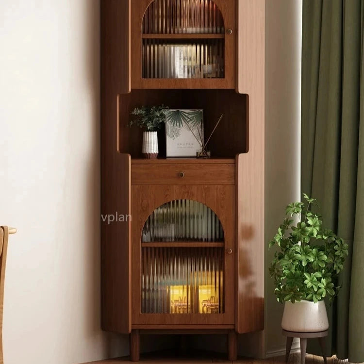 Stylish Oak Glass Cabinet - Elegant Storage Solution for Modern Homes, Durable Solid Wood Frame fvp-4594