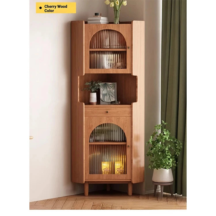 Stylish Oak Glass Cabinet - Elegant Storage Solution for Modern Homes, Durable Solid Wood Frame fvp-4594