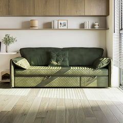 Luxury Green Suede Sofa with Elegant Pine Wood Frame fwlp-932