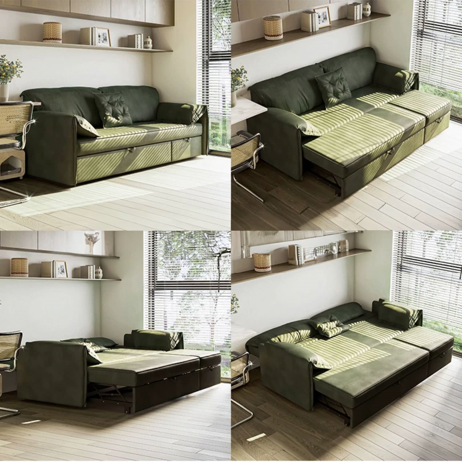 Luxury Green Suede Sofa with Elegant Pine Wood Frame fwlp-932