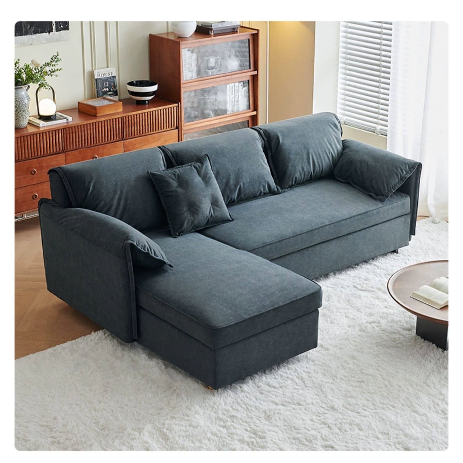 Modern Gray Faux Leather Sofa with Pine Wood Frame fwlp-933