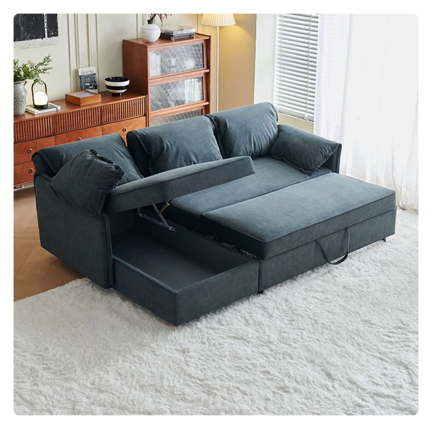 Modern Gray Faux Leather Sofa with Pine Wood Frame fwlp-933