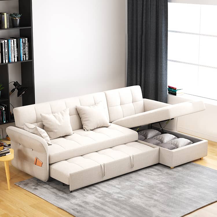 Elegant White Pine Wood Sofa with Premium Cotton-Linen Upholstery fwlp-934