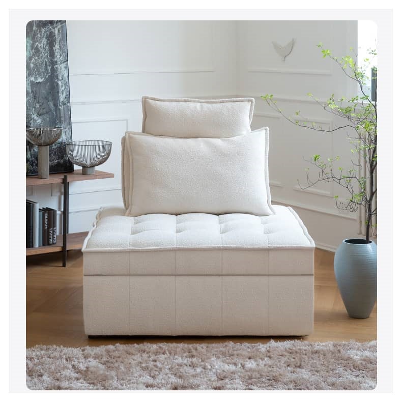 Luxurious White Solid Wood Sofa with Plush Goose Down Cushions fwlp-937