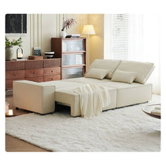 Stylish Beige Faux Leather Sofa with Elegant Pine Wood Frame fwlp-939