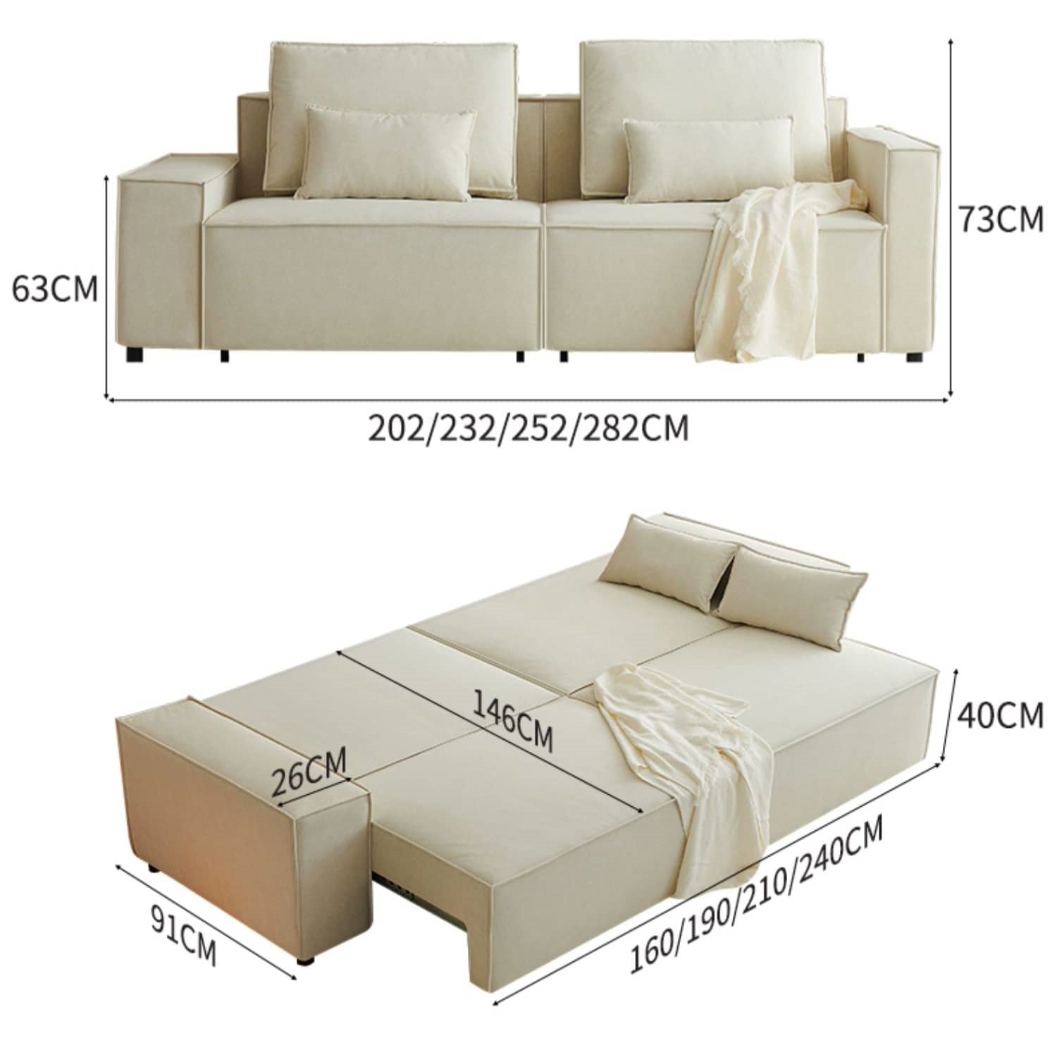 Stylish Beige Faux Leather Sofa with Elegant Pine Wood Frame fwlp-939