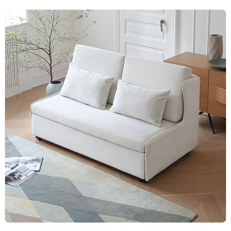 Beige Sleeper Sofa with Cotton & Foam Filling Cozy Sofa Bed with Solid Wood Base for LIvingroom fwlp-942