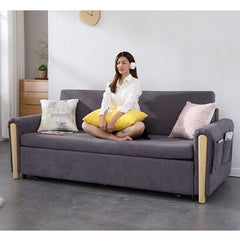 Stylish Gray Sofa with Ash Wood Frame and Cotton-Linen Blend Upholstery fwlp-943