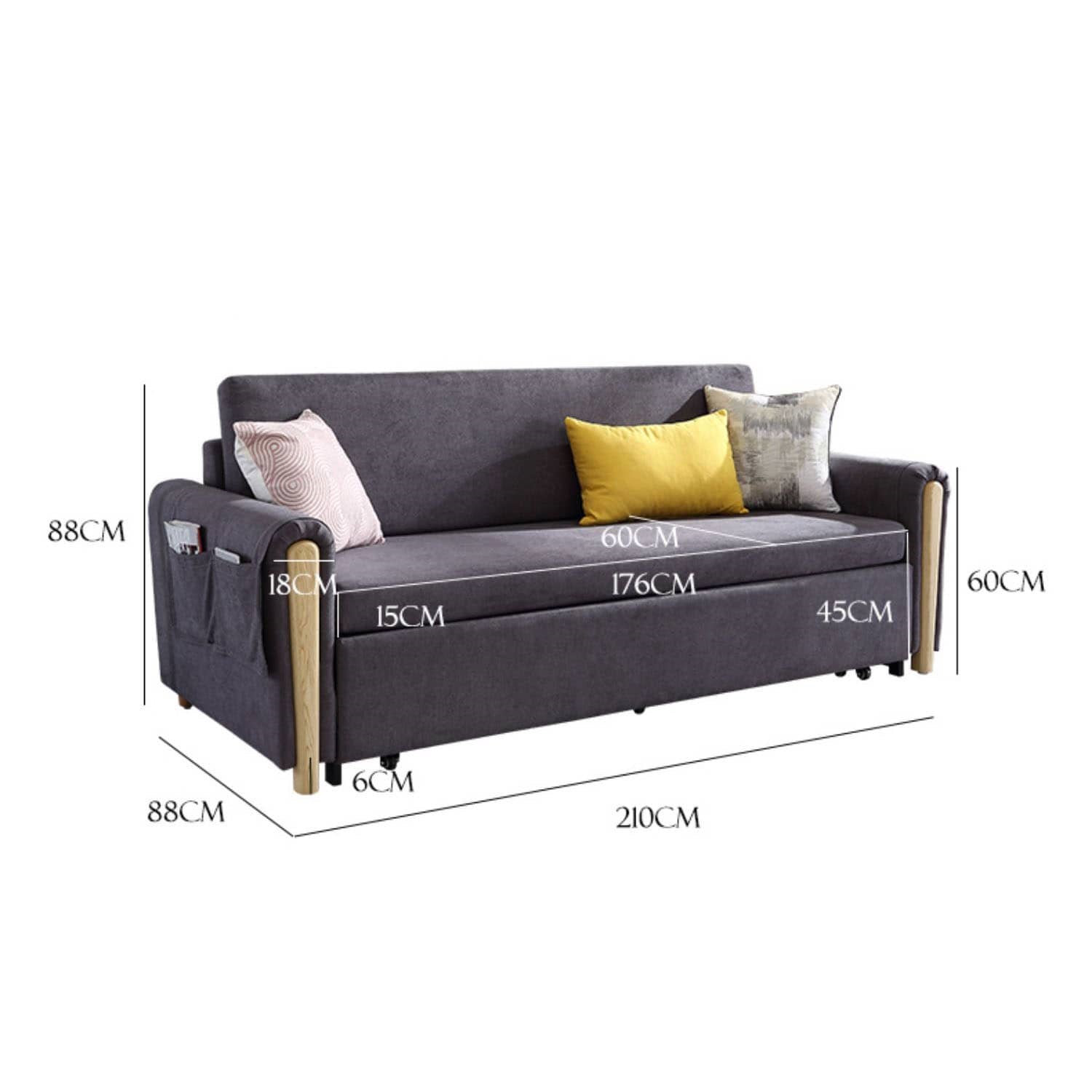 Stylish Gray Sofa with Ash Wood Frame and Cotton-Linen Blend Upholstery fwlp-943