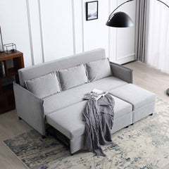 Chic Pull-Out Sofa with Extendable Chaise - Solid Wood Frame & Leathaire Upholstery fwlp-944