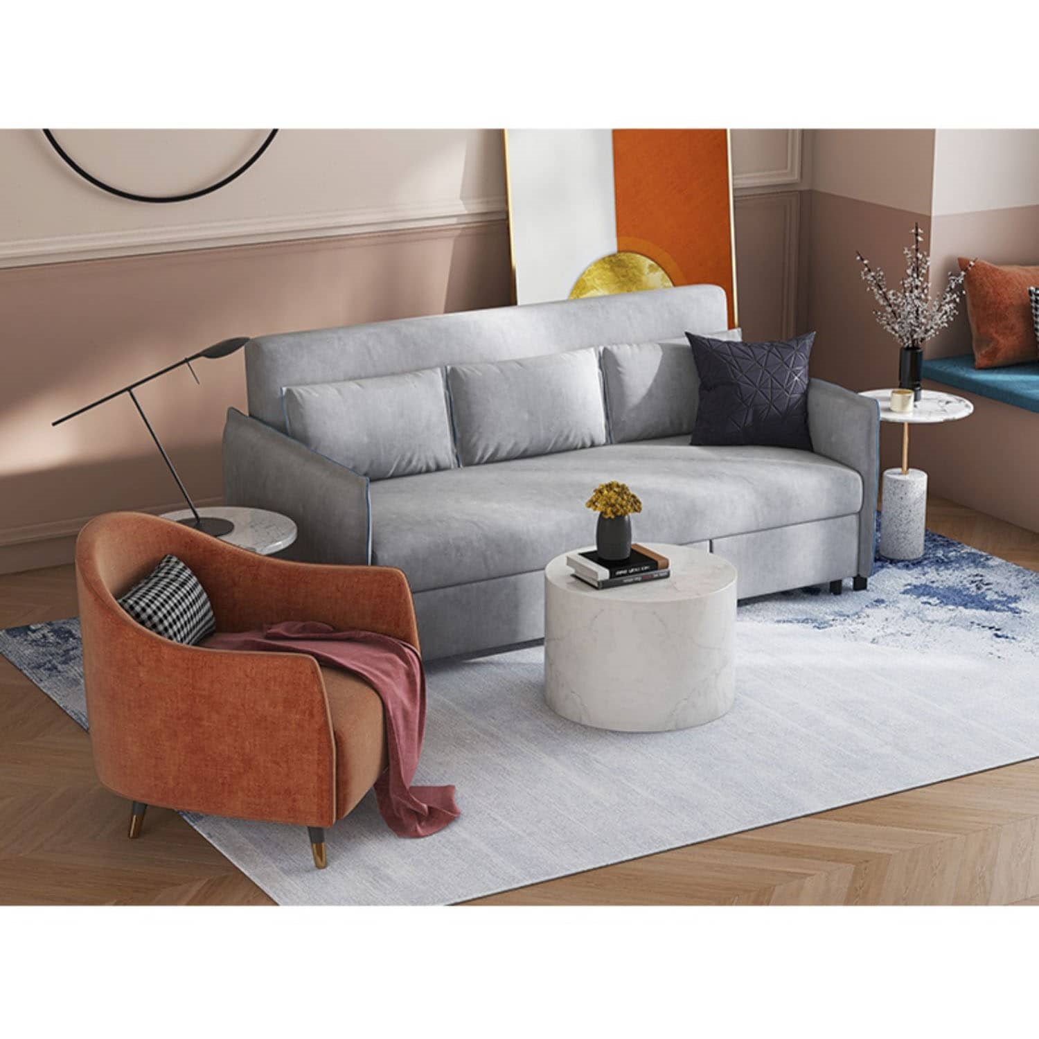 Chic Pull-Out Sofa with Extendable Chaise - Solid Wood Frame & Leathaire Upholstery fwlp-944