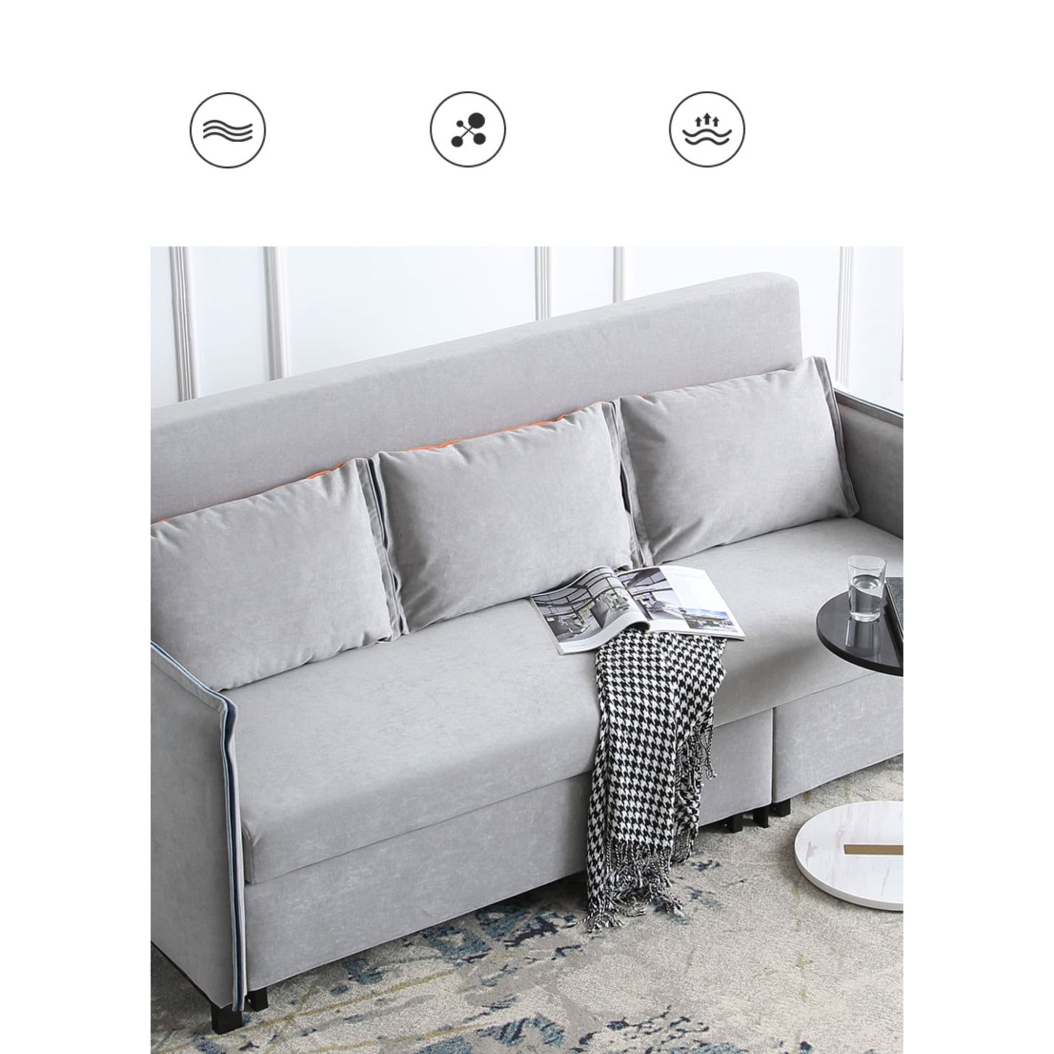 Chic Pull-Out Sofa with Extendable Chaise - Solid Wood Frame & Leathaire Upholstery fwlp-944