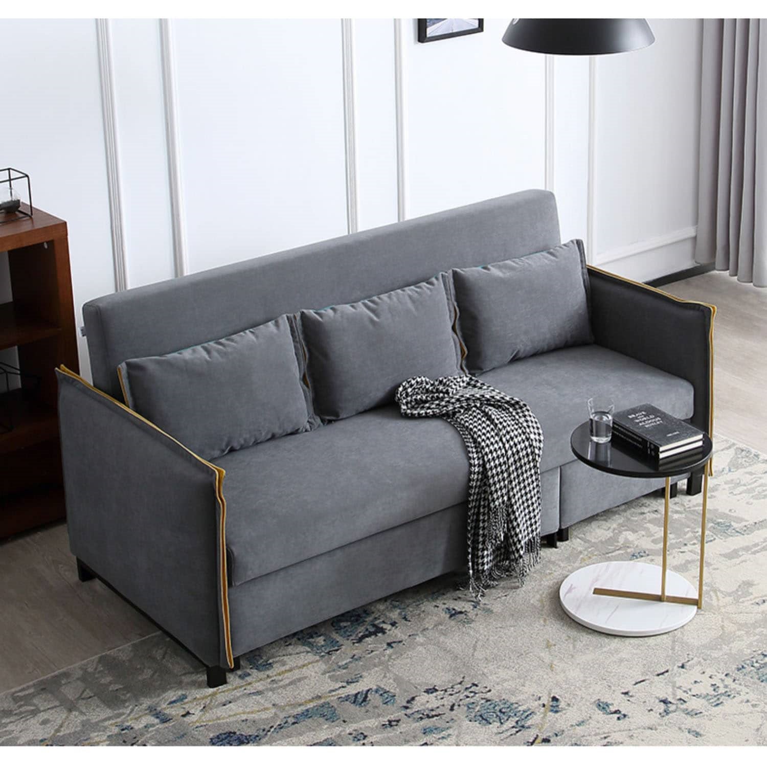 Chic Pull-Out Sofa with Extendable Chaise - Solid Wood Frame & Leathaire Upholstery fwlp-944