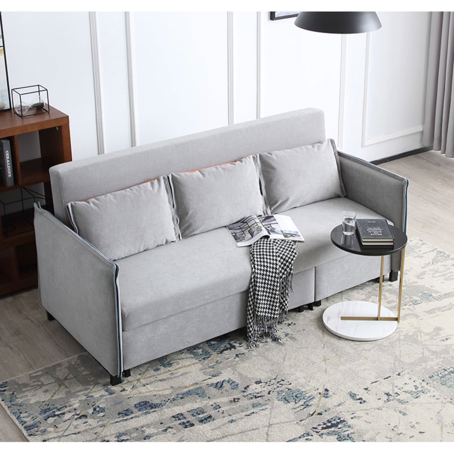 Chic Pull-Out Sofa with Extendable Chaise - Solid Wood Frame & Leathaire Upholstery fwlp-944