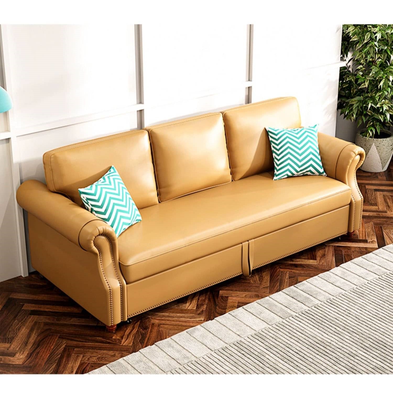 Stylish Yellow Faux Leather Sofa with Solid Wood Frame - Modern & Durable fwlp-945