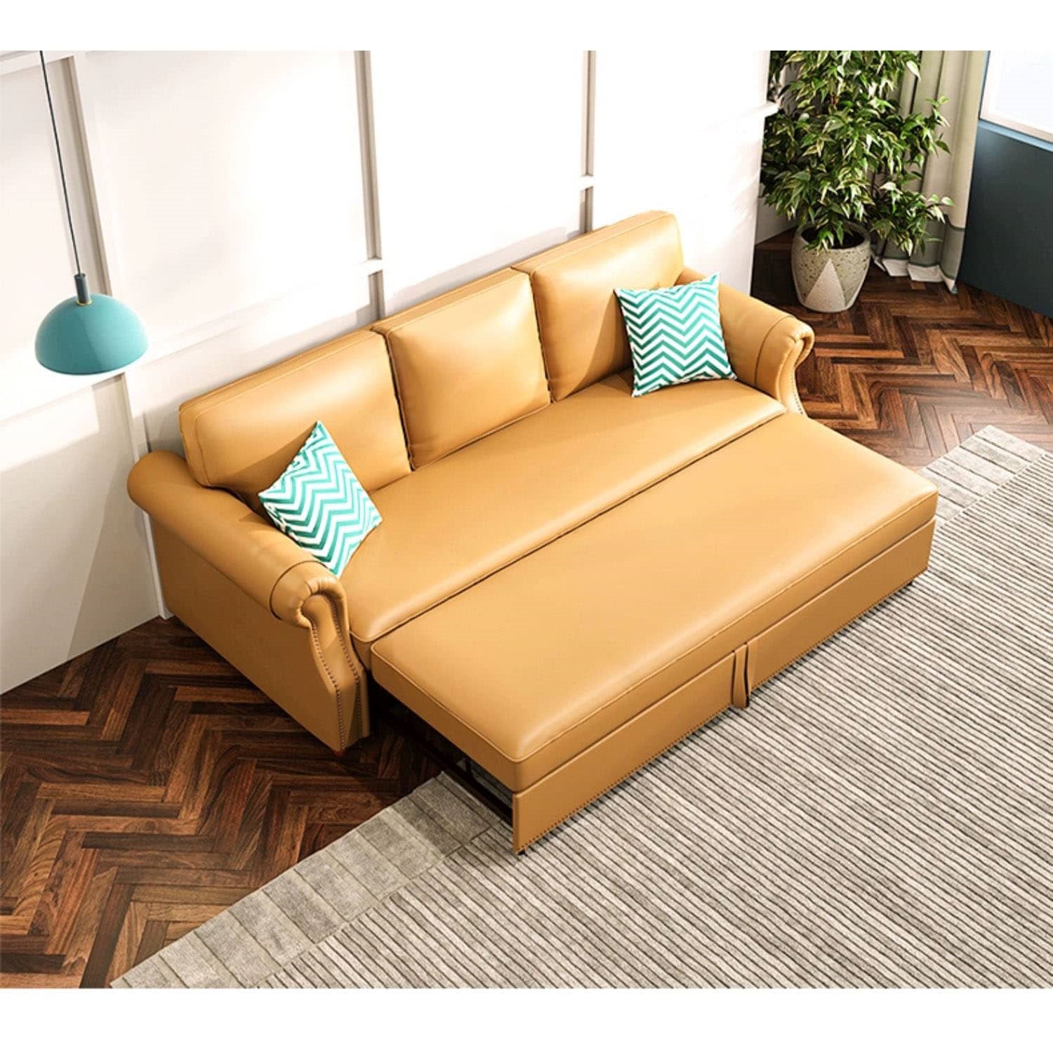 Stylish Yellow Faux Leather Sofa with Solid Wood Frame - Modern & Durable fwlp-945