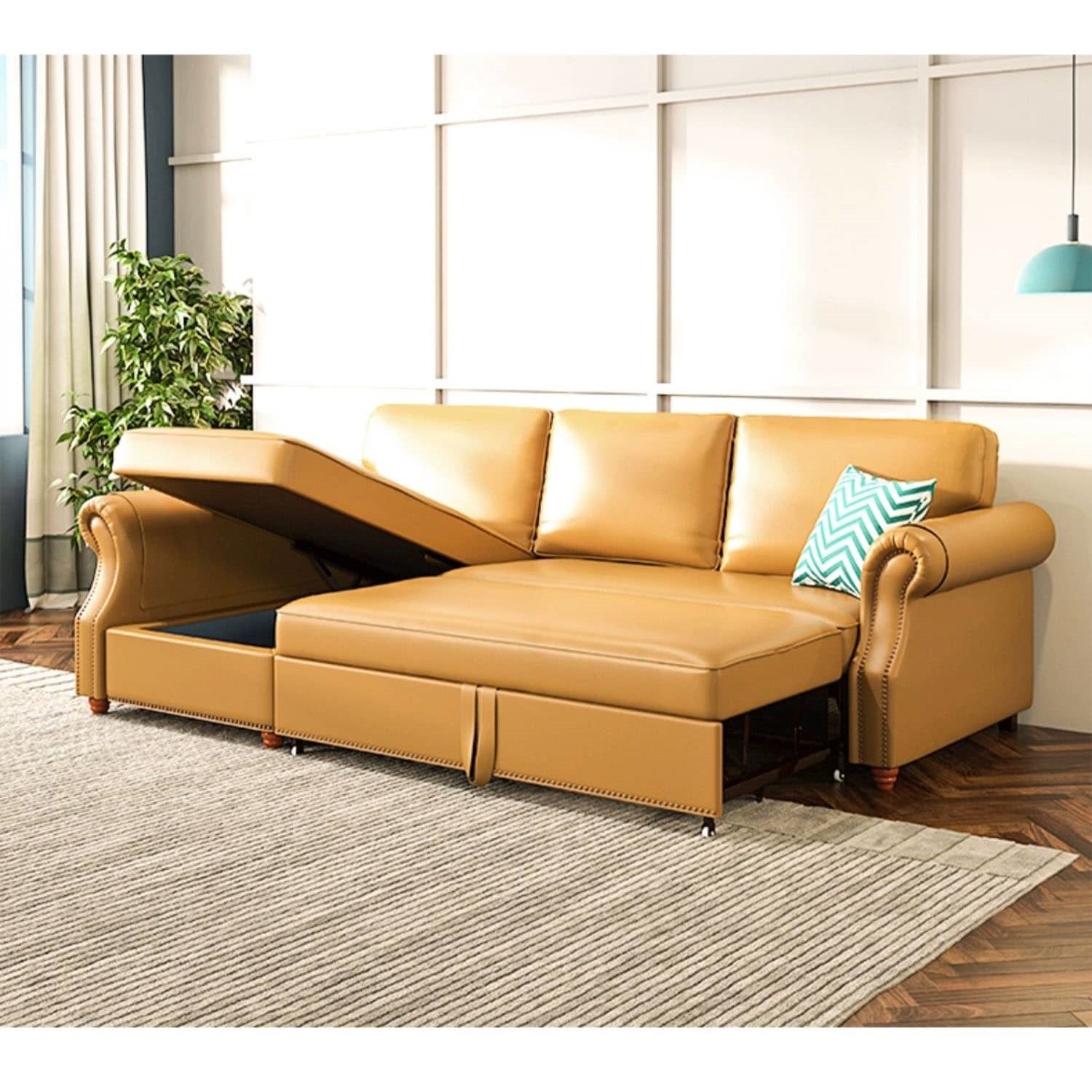 Stylish Yellow Faux Leather Sofa with Solid Wood Frame - Modern & Durable fwlp-945