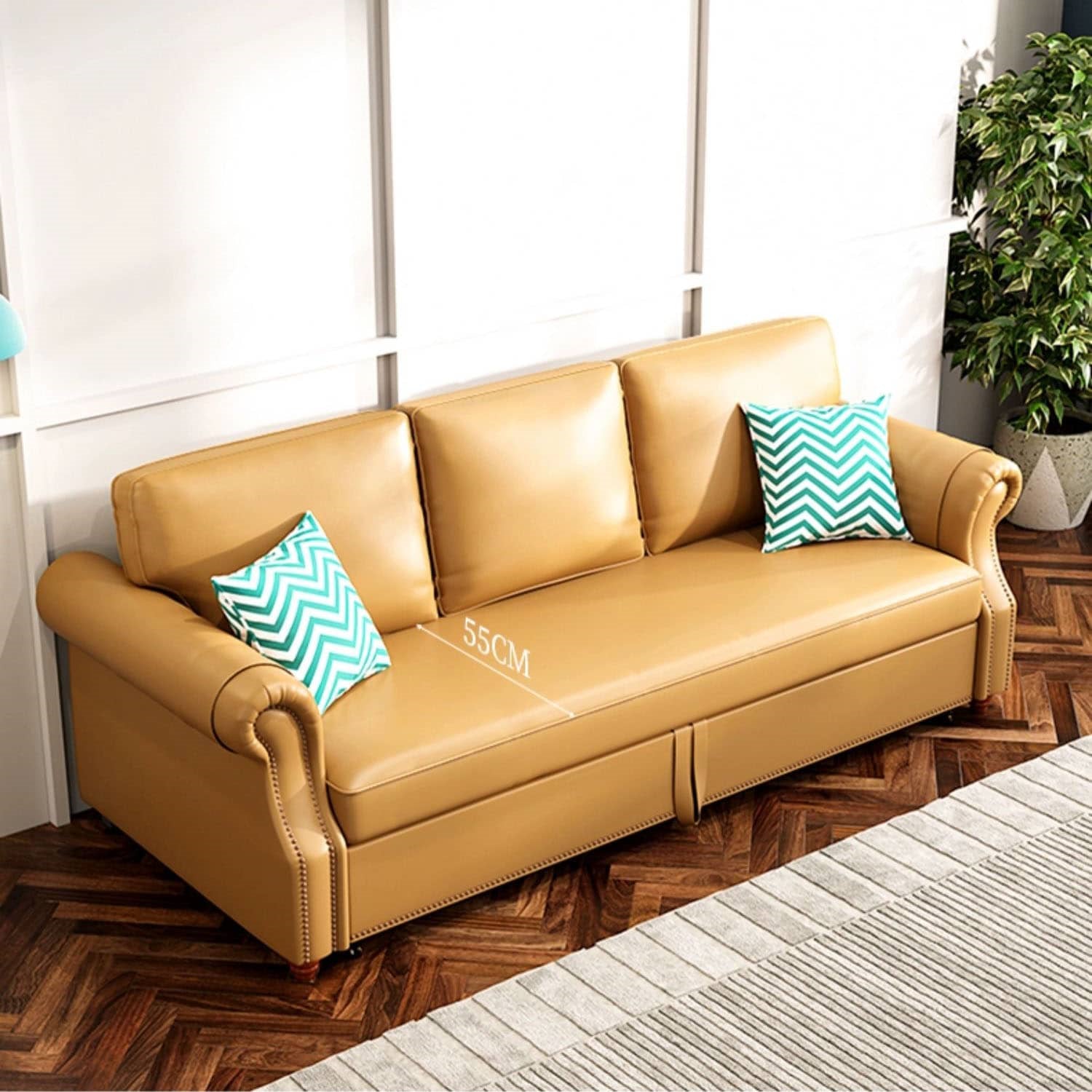 Stylish Yellow Faux Leather Sofa with Solid Wood Frame - Modern & Durable fwlp-945