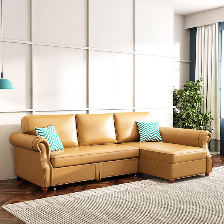 Stylish Yellow Faux Leather Sofa with Solid Wood Frame - Modern & Durable fwlp-945