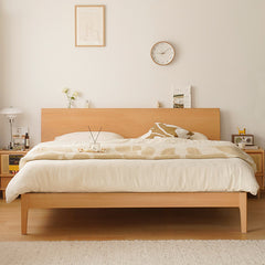 Modern Cal King Beech Wood Bed Frame in Natural Wood Color – Durable & Stylish Design for Bedroom fxgmz-581