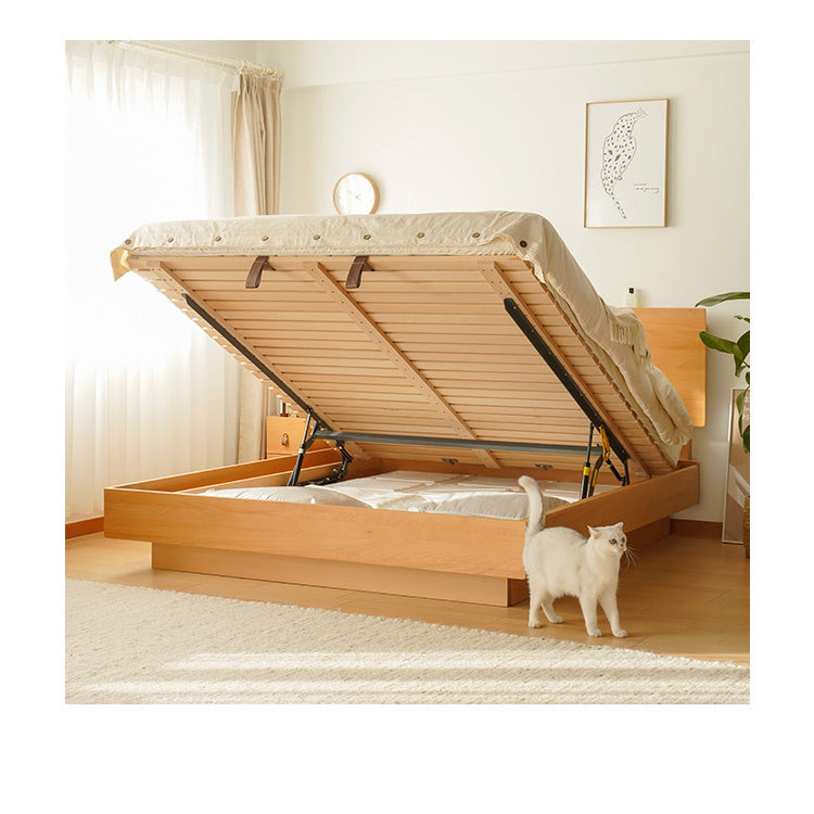 Functional California King Size Beech Wood Bed Frame with Lift Bed Board for Storage Queen Size Bed for Bedroom fxgmz-582