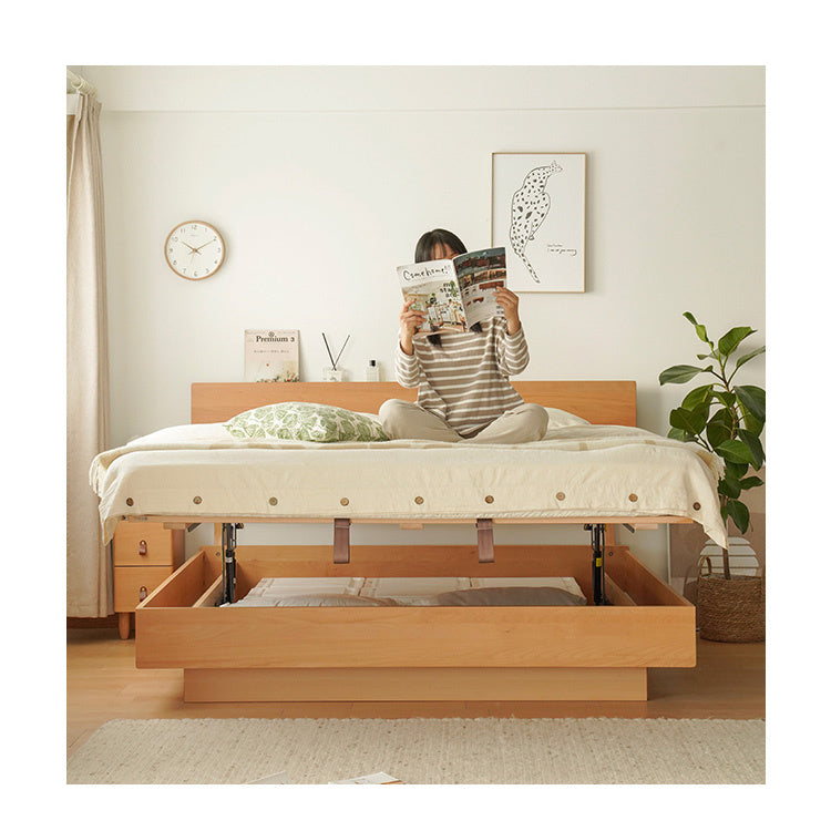 Functional California King Size Beech Wood Bed Frame with Lift Bed Board for Storage Queen Size Bed for Bedroom fxgmz-582