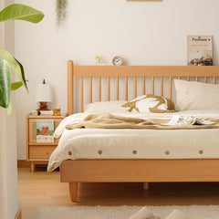 Modern Beech Wood Bed Frame With Sturdy Metal Support - Minimalistic Cal King Size for Bedroom fxgmz-583